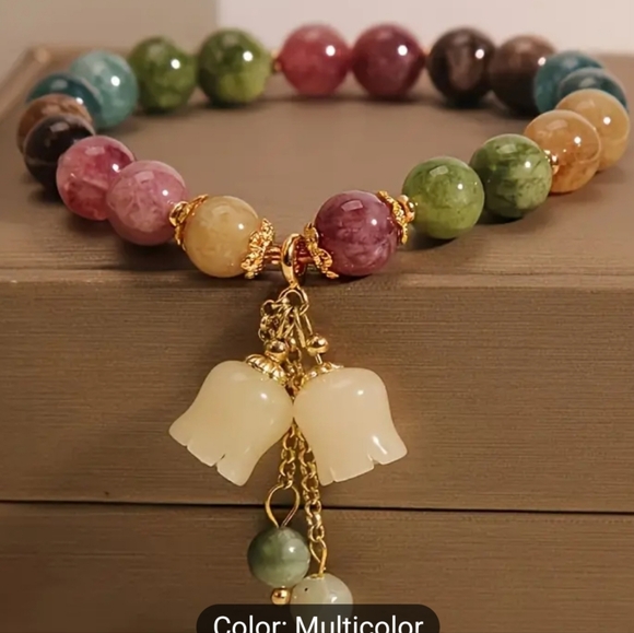 CHIC AMETHYSTS BEAD BRACELET WITH FLOWER - Picture 1 of 3